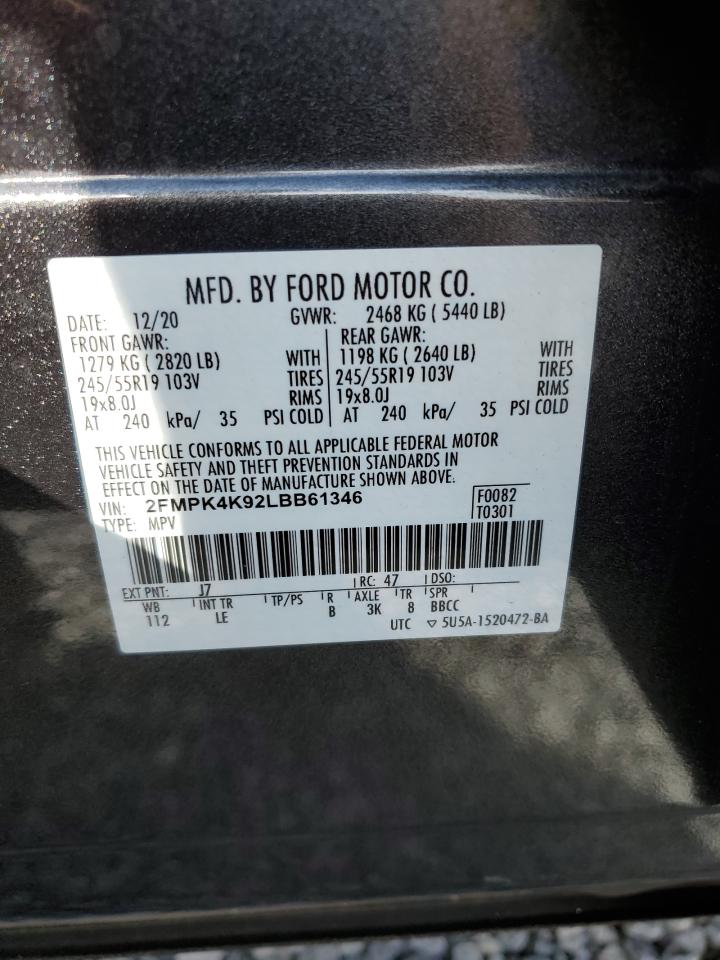 2020 Ford Edge Titanium VIN: 2FMPK4K92LBB61346 Lot: 69883984