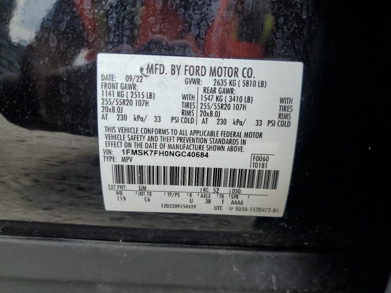 1FMSK7FH0NGC40684 2022 Ford Explorer Limited