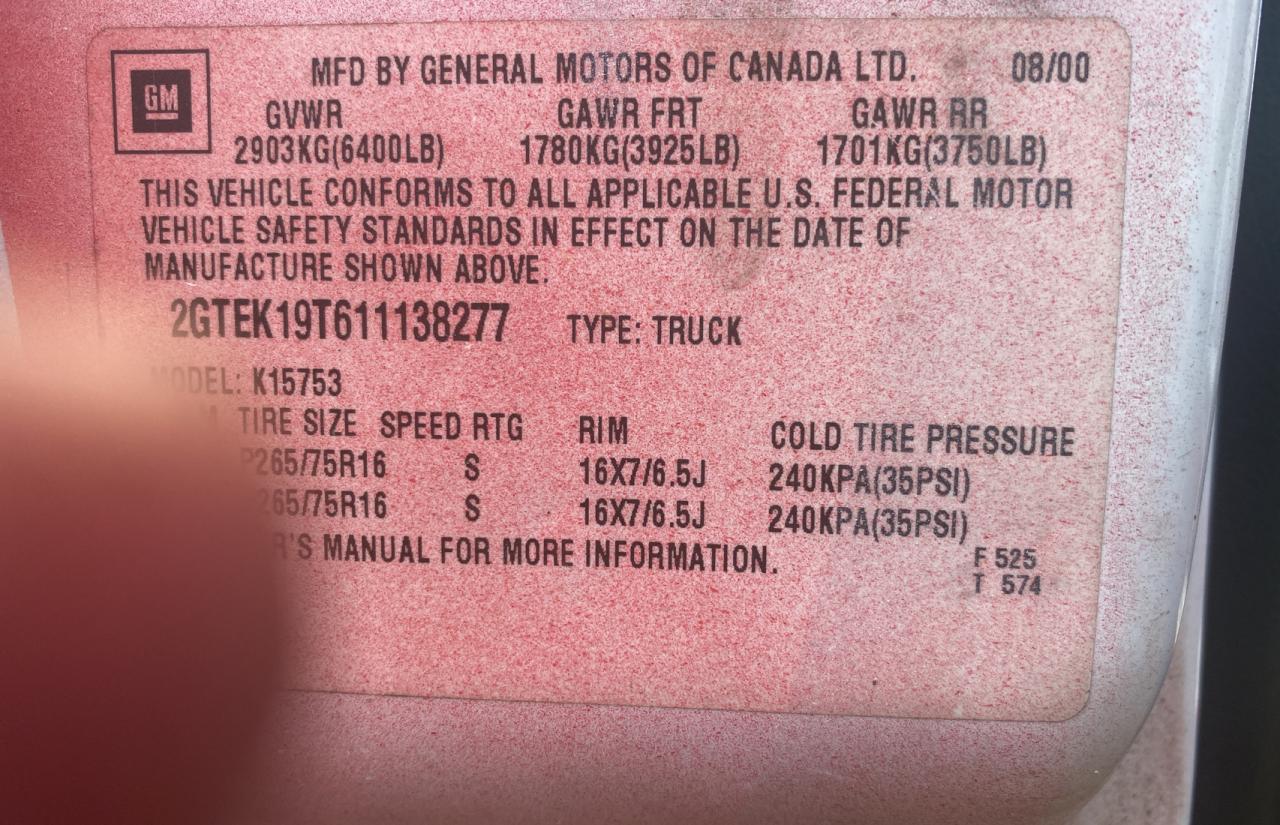 2GTEK19T611138277 2001 GMC New Sierra K1500