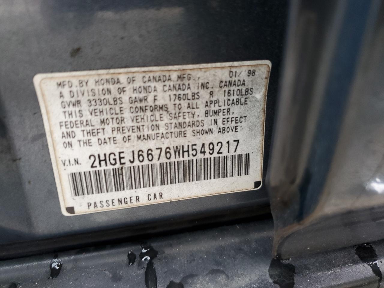 2HGEJ6676WH549217 1998 Honda Civic Lx