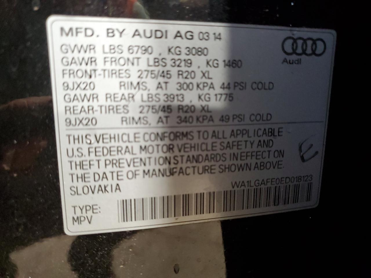 WA1LGAFE0ED018123 2014 Audi Q7 Premium Plus