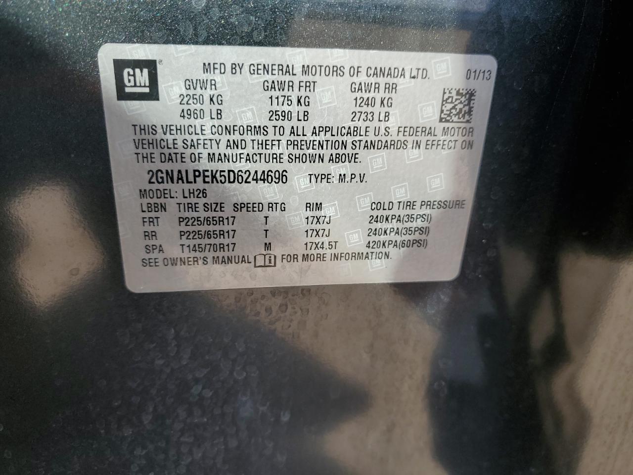 2GNALPEK5D6244696 2013 Chevrolet Equinox Lt