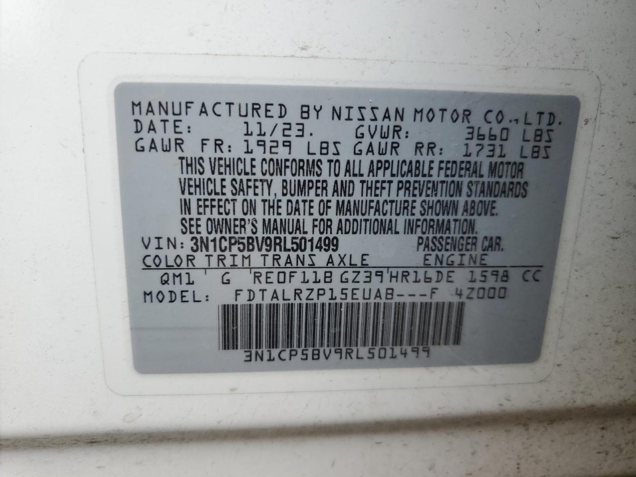 3N1CP5BV9RL501499 2024 Nissan Kicks S