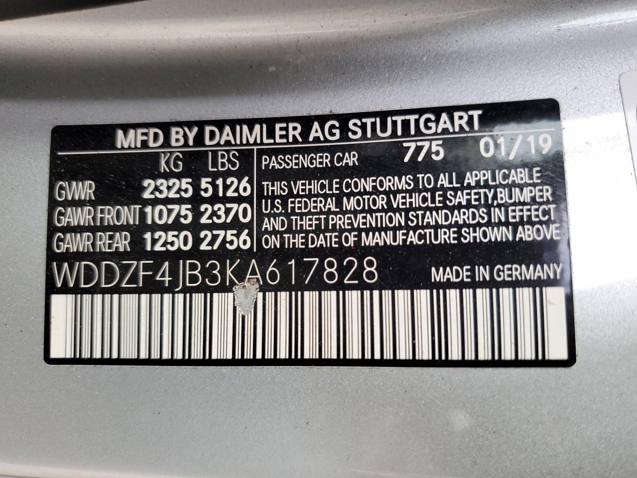 WDDZF4JB3KA617828 2019 Mercedes-Benz E 300