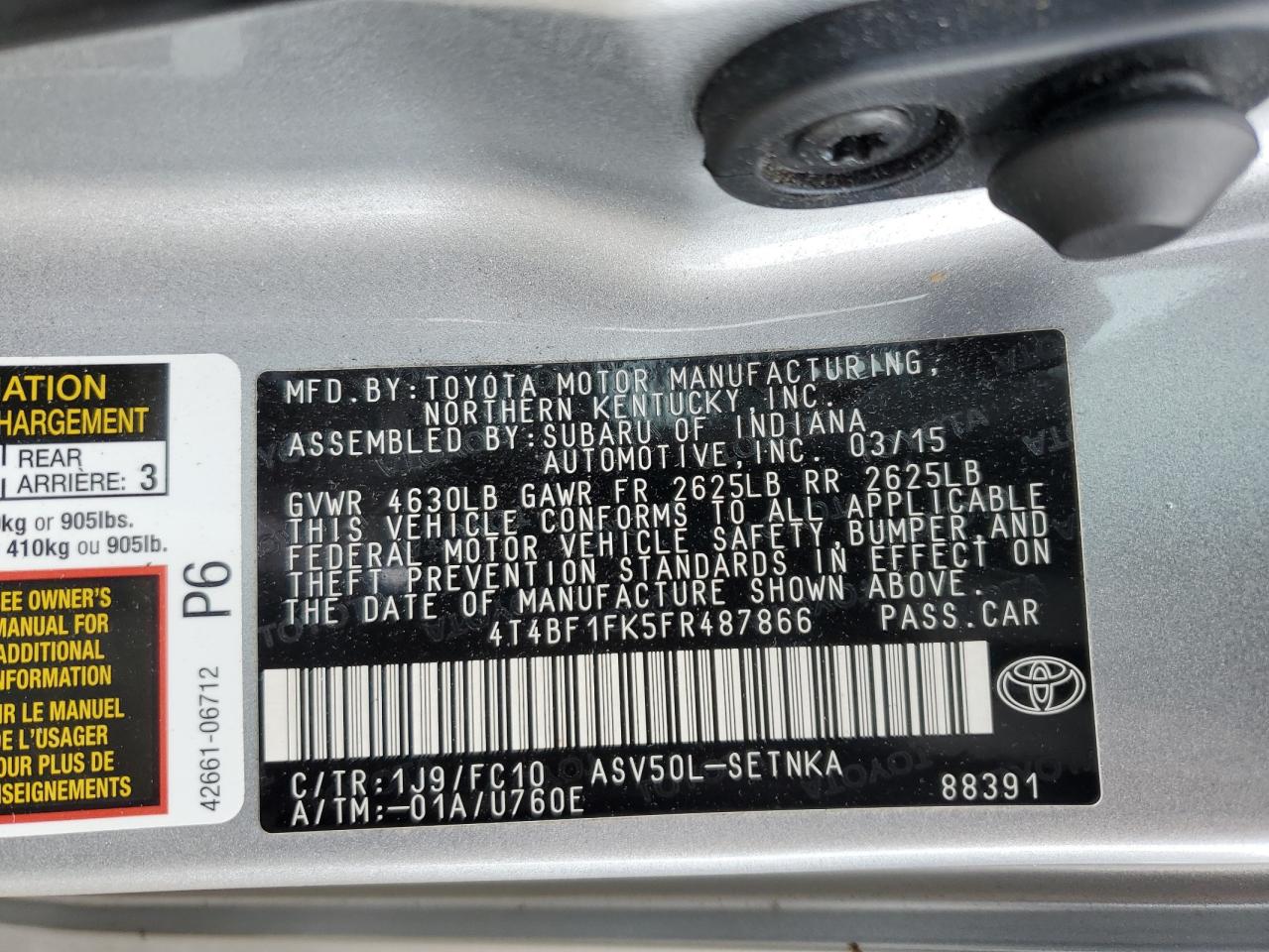 4T4BF1FK5FR487866 2015 Toyota Camry Le