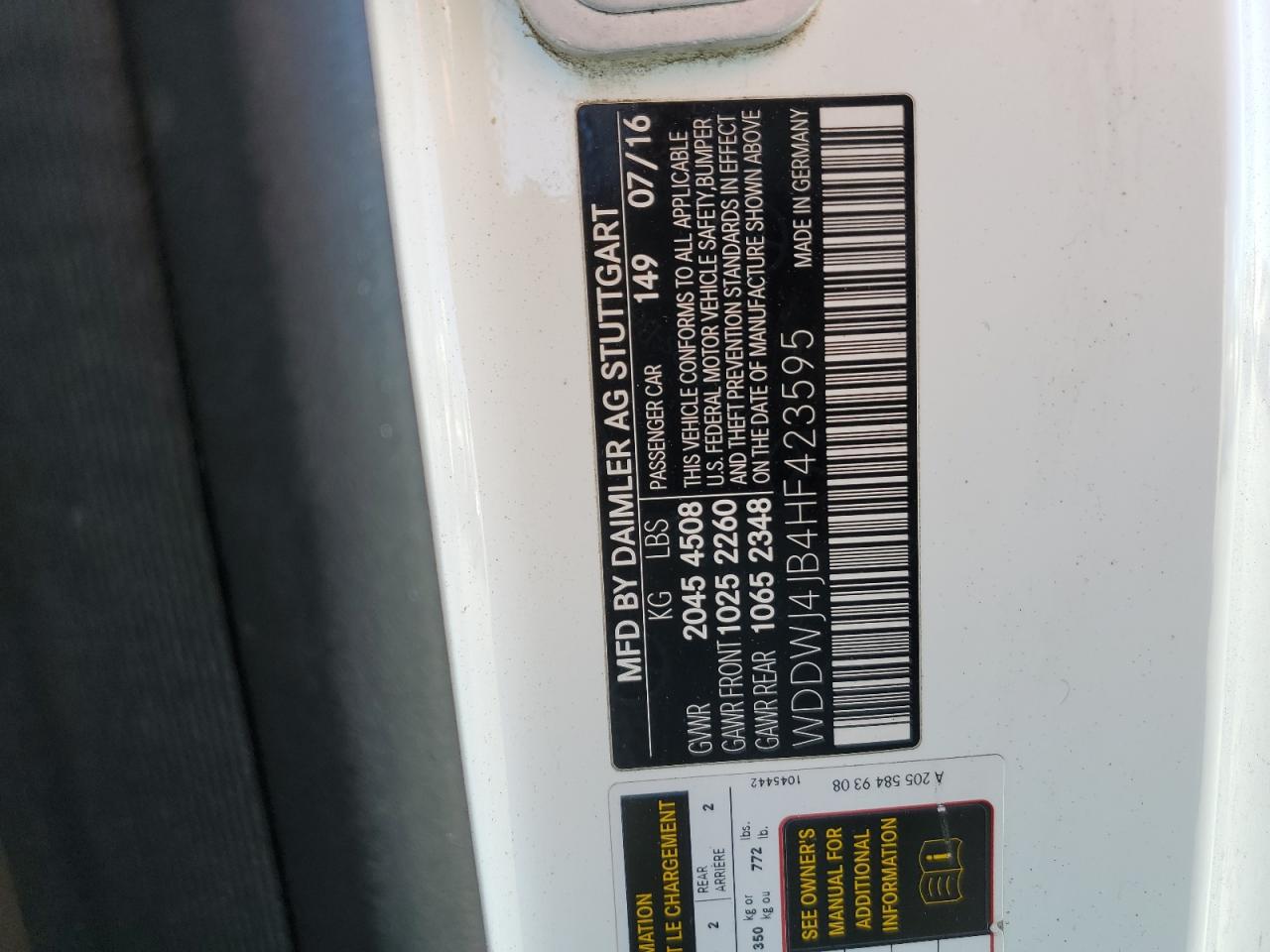 2017 Mercedes-Benz C 300 VIN: WDDWJ4JB4HF423595 Lot: 72126724