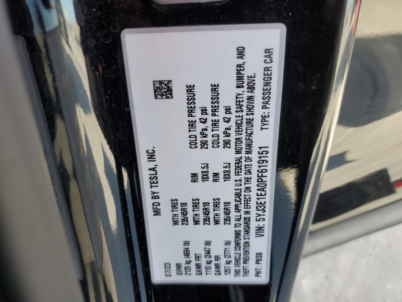 5YJ3E1EA0PF619151 2023 Tesla Model 3