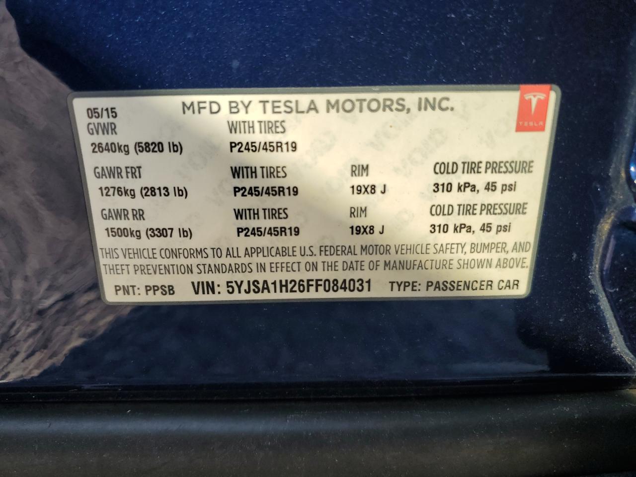 2015 Tesla Model S 85D VIN: 5YJSA1H26FF084031 Lot: 70682274