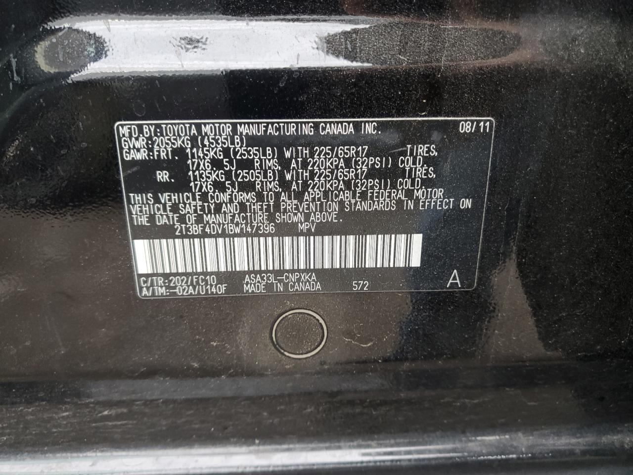 2T3BF4DV1BW147396 2011 Toyota Rav4