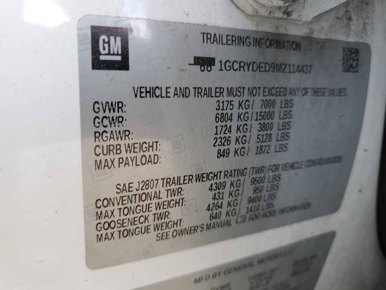 1GCRYDED9MZ114437 CHEVROLET ALL Models 2021