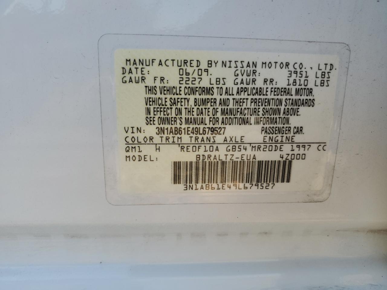 3N1AB61E49L679527 2009 Nissan Sentra 2.0