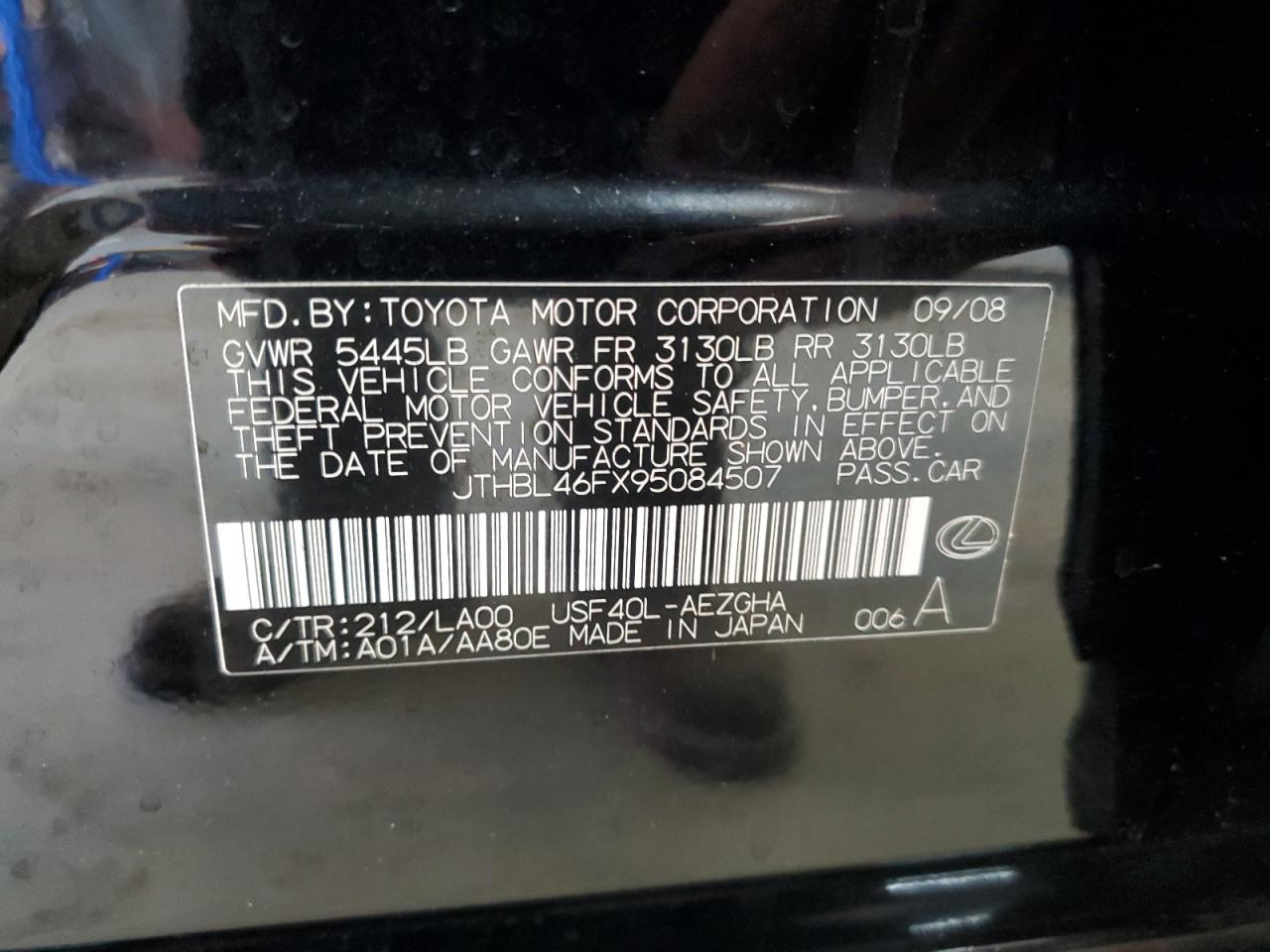 JTHBL46FX95084507 2009 Lexus Ls 460