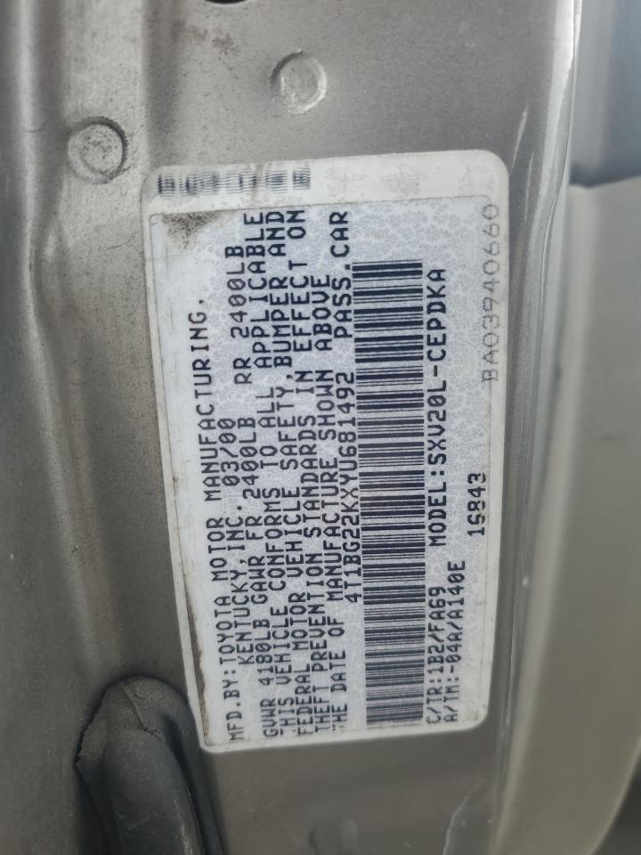 4T1BG22KXYU681492 2000 Toyota Camry Ce