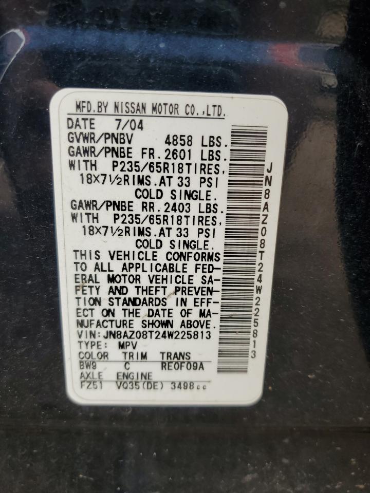 JN8AZ08T24W225813 2004 Nissan Murano Sl