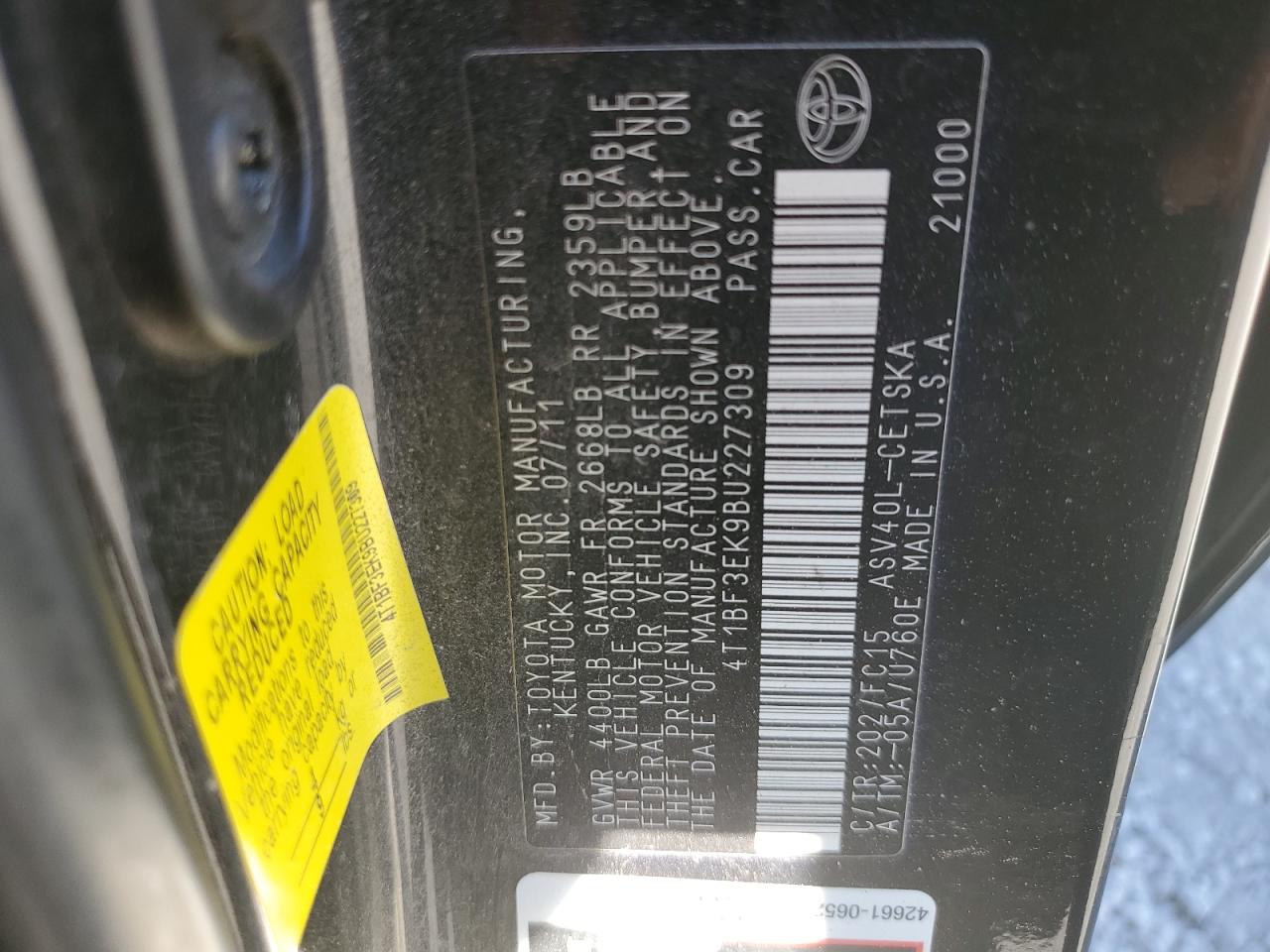 4T1BF3EK9BU227309 2011 Toyota Camry Base