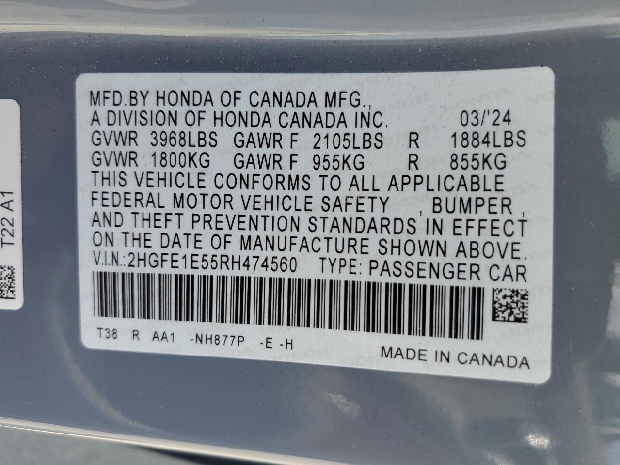 2HGFE1E55RH474560 2024 Honda Civic Si