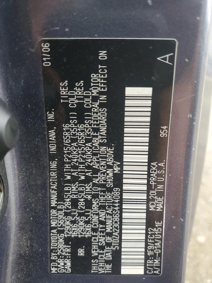 2006 Toyota Sienna Ce VIN: 5TDZA23C86S444089 Lot: 72016534