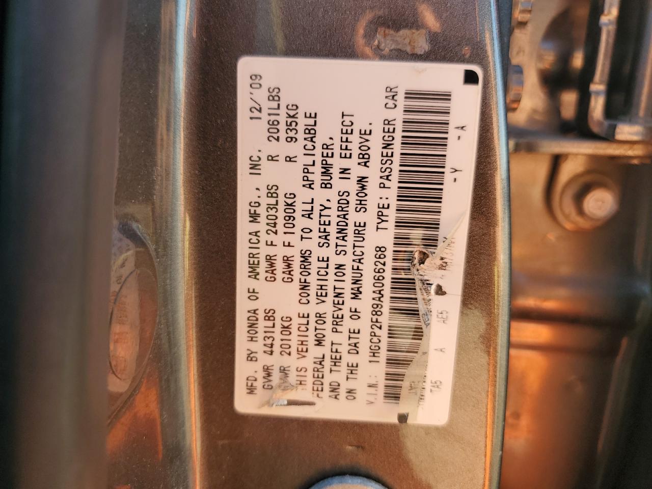 1HGCP2F89AA066268 2010 Honda Accord Exl