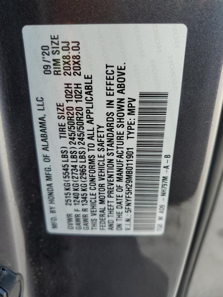 5FNYF5H29MB011901 2021 Honda Pilot Se