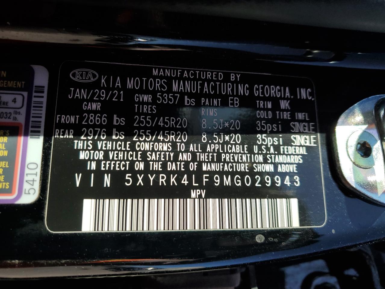 2021 Kia Sorento Sx VIN: 5XYRK4LF9MG029943 Lot: 72039634