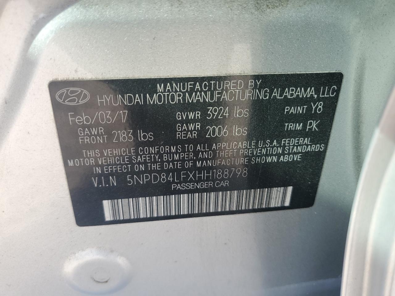 5NPD84LFXHH188798 2017 Hyundai Elantra Se