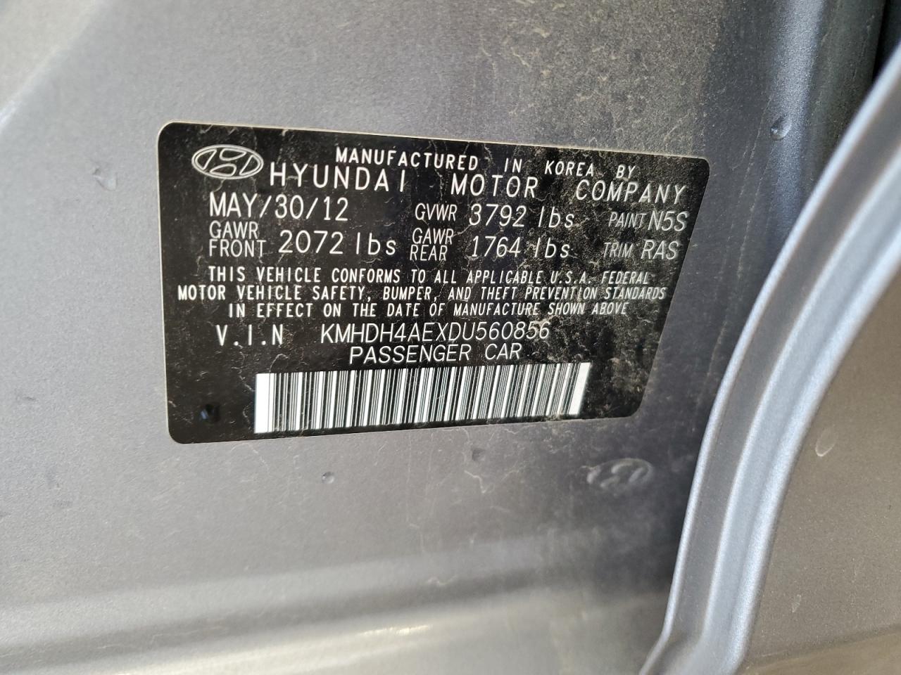 KMHDH4AEXDU560856 2013 Hyundai Elantra Gls