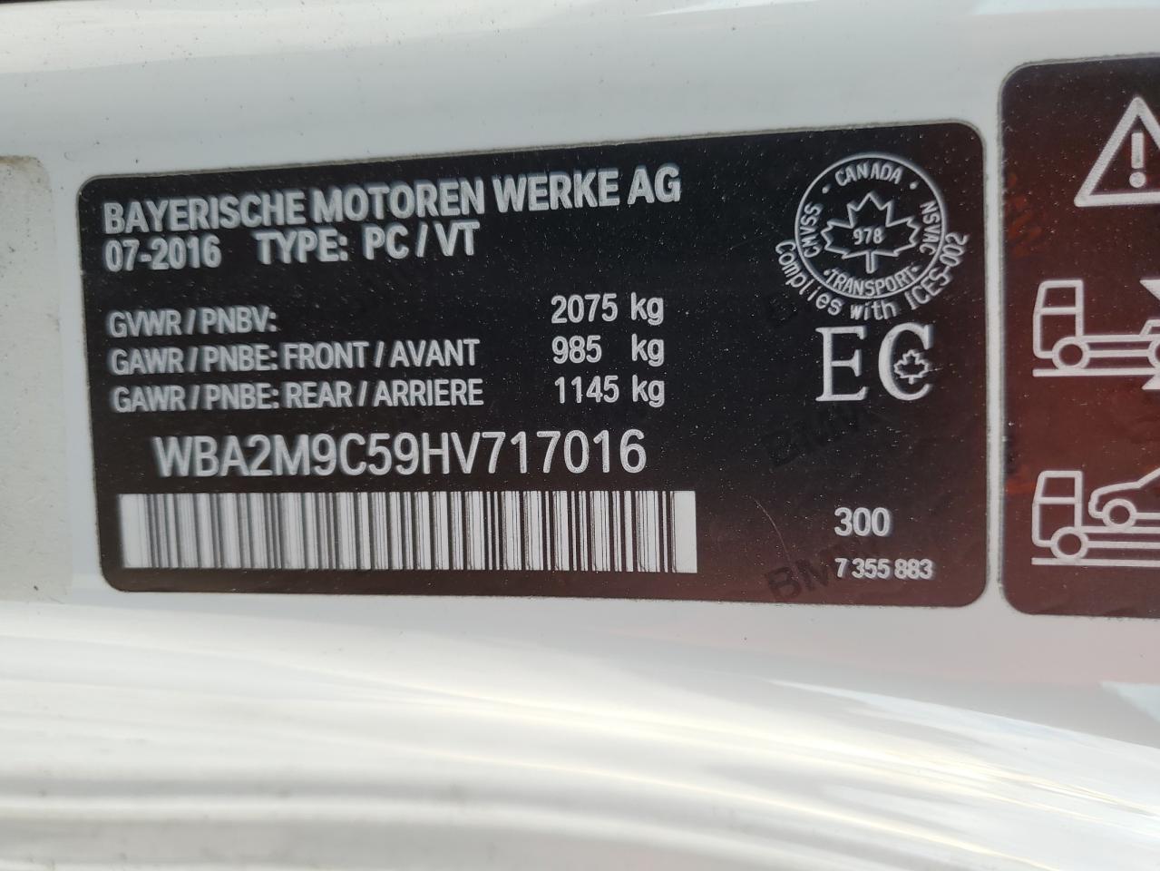 WBA2M9C59HV717016 2017 BMW 230Xi