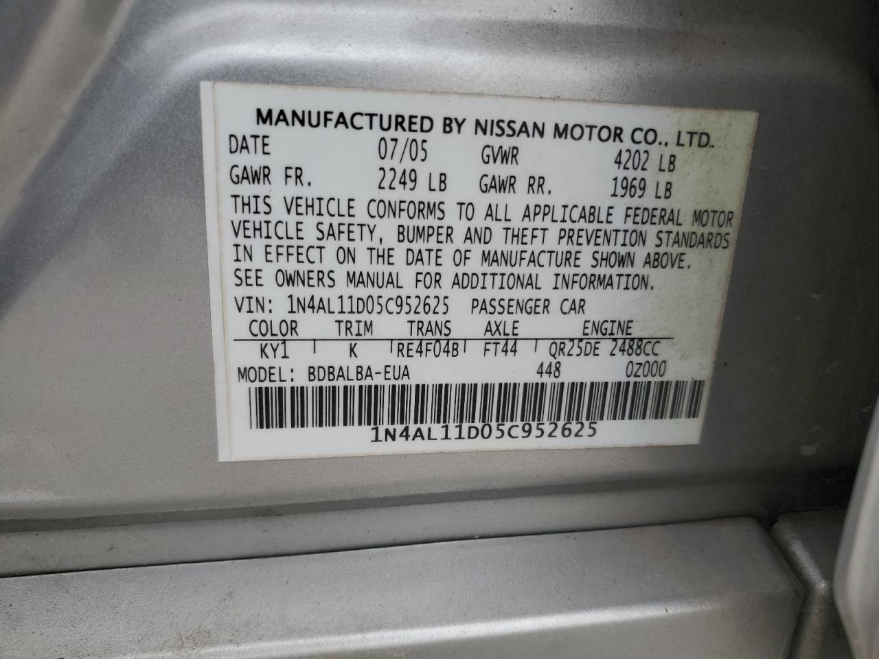 1N4AL11D05C952625 2005 Nissan Altima S