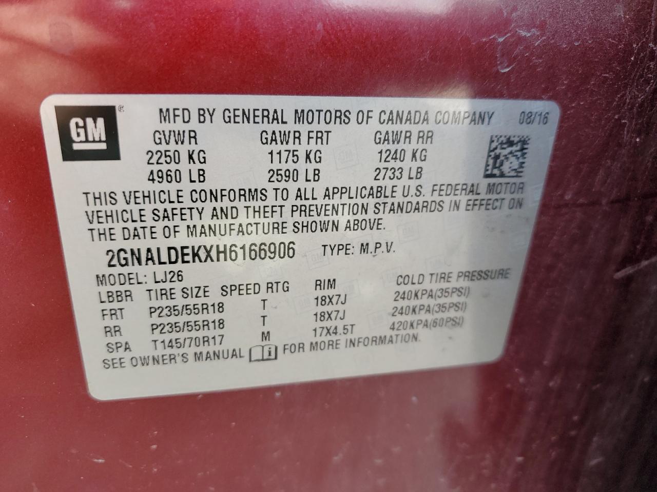 2GNALDEKXH6166906 2017 Chevrolet Equinox Premier