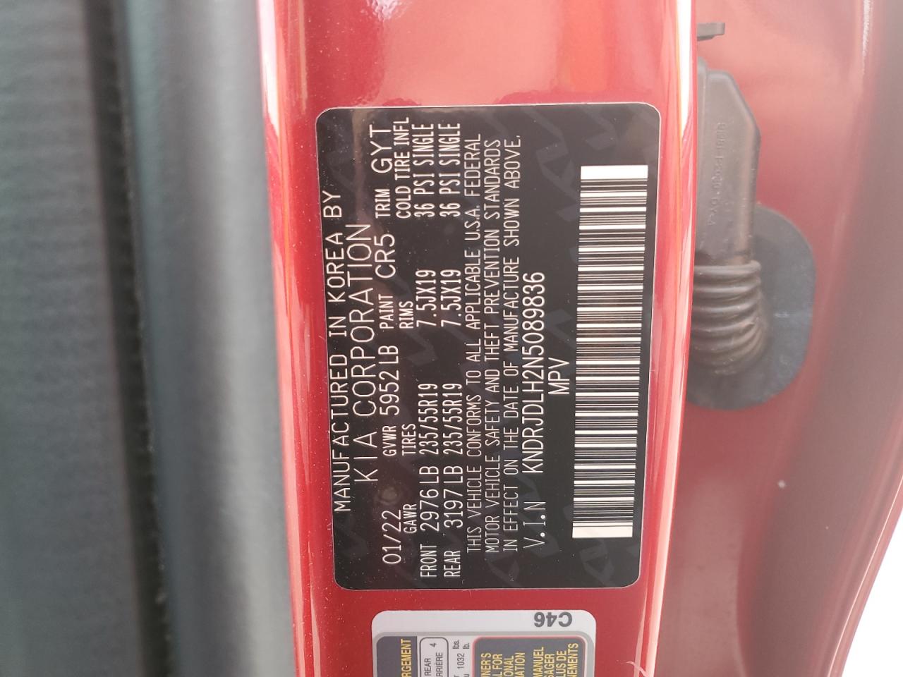 KNDRJDLH2N5089836 2022 Kia Sorento Sx