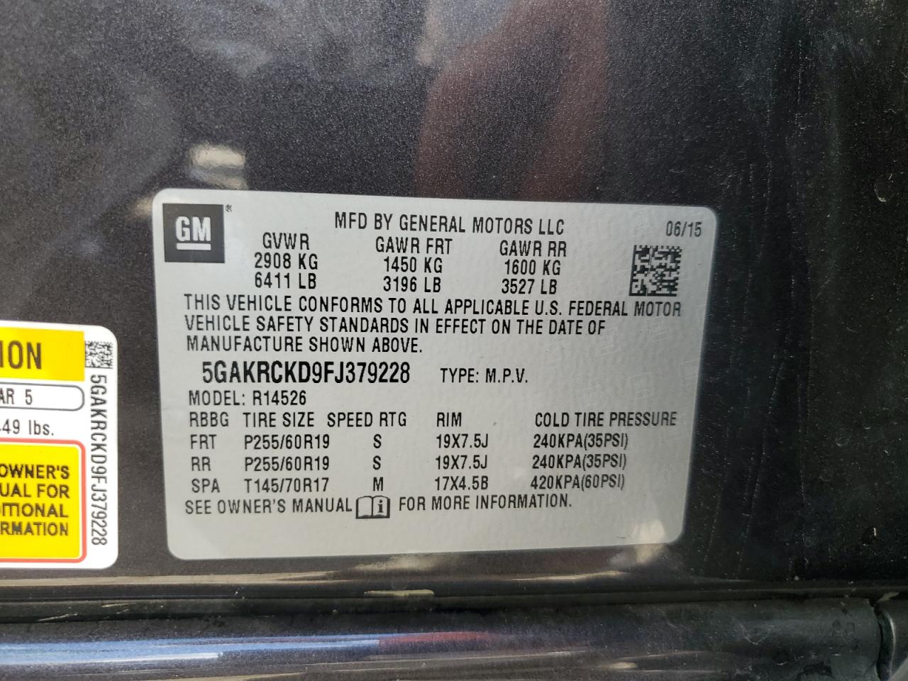 5GAKRCKD9FJ379228 2015 BUICK ENCLAVE - Image 14