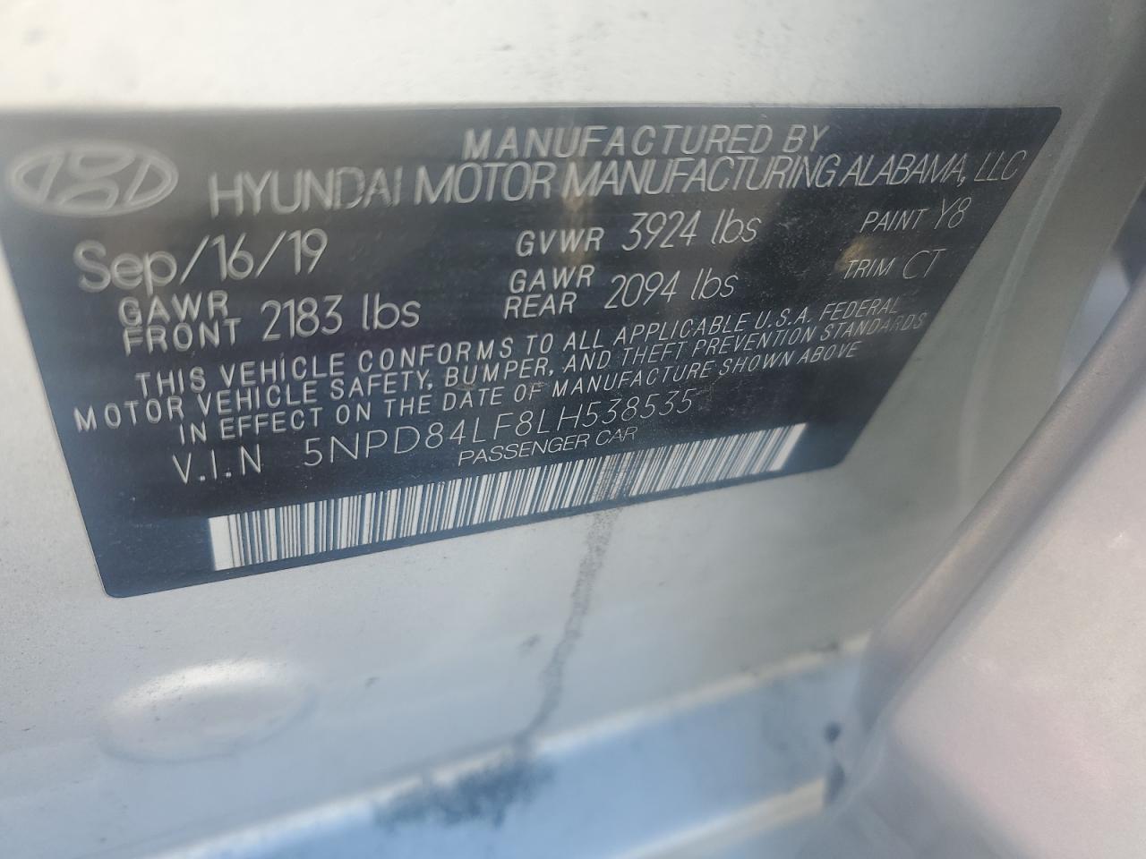 5NPD84LF8LH538535 2020 Hyundai Elantra Sel