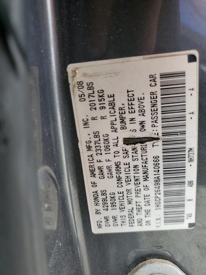 2008 Honda Accord Lxp VIN: 1HGCP26498A140666 Lot: 71756654