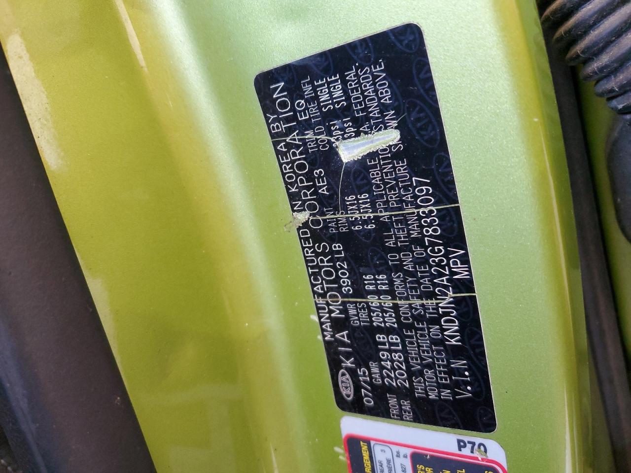 2016 Kia Soul VIN: KNDJN2A23G7833097 Lot: 70833084