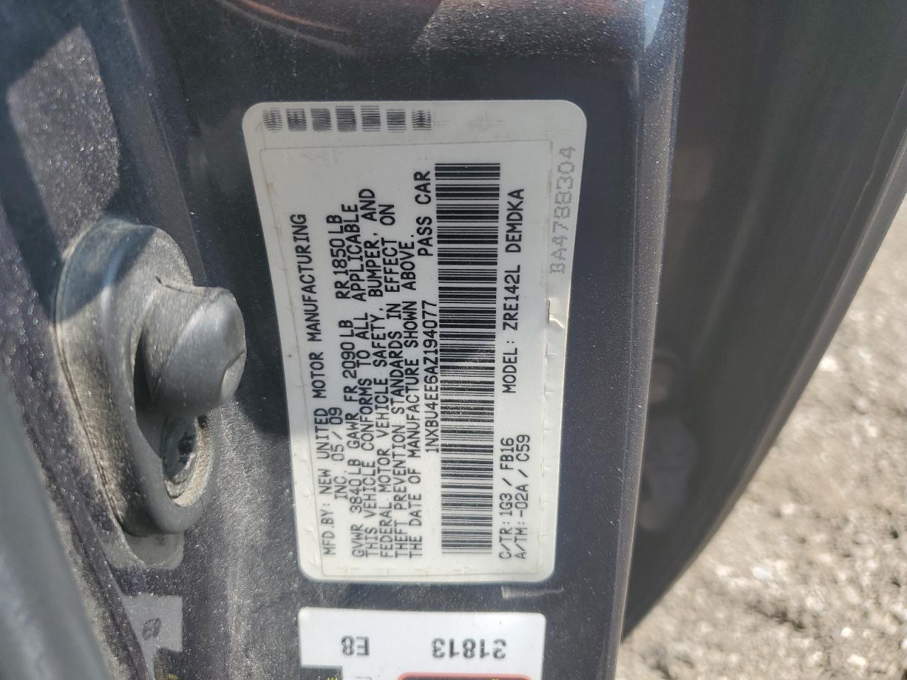 1NXBU4EE6AZ194077 2010 Toyota Corolla Base