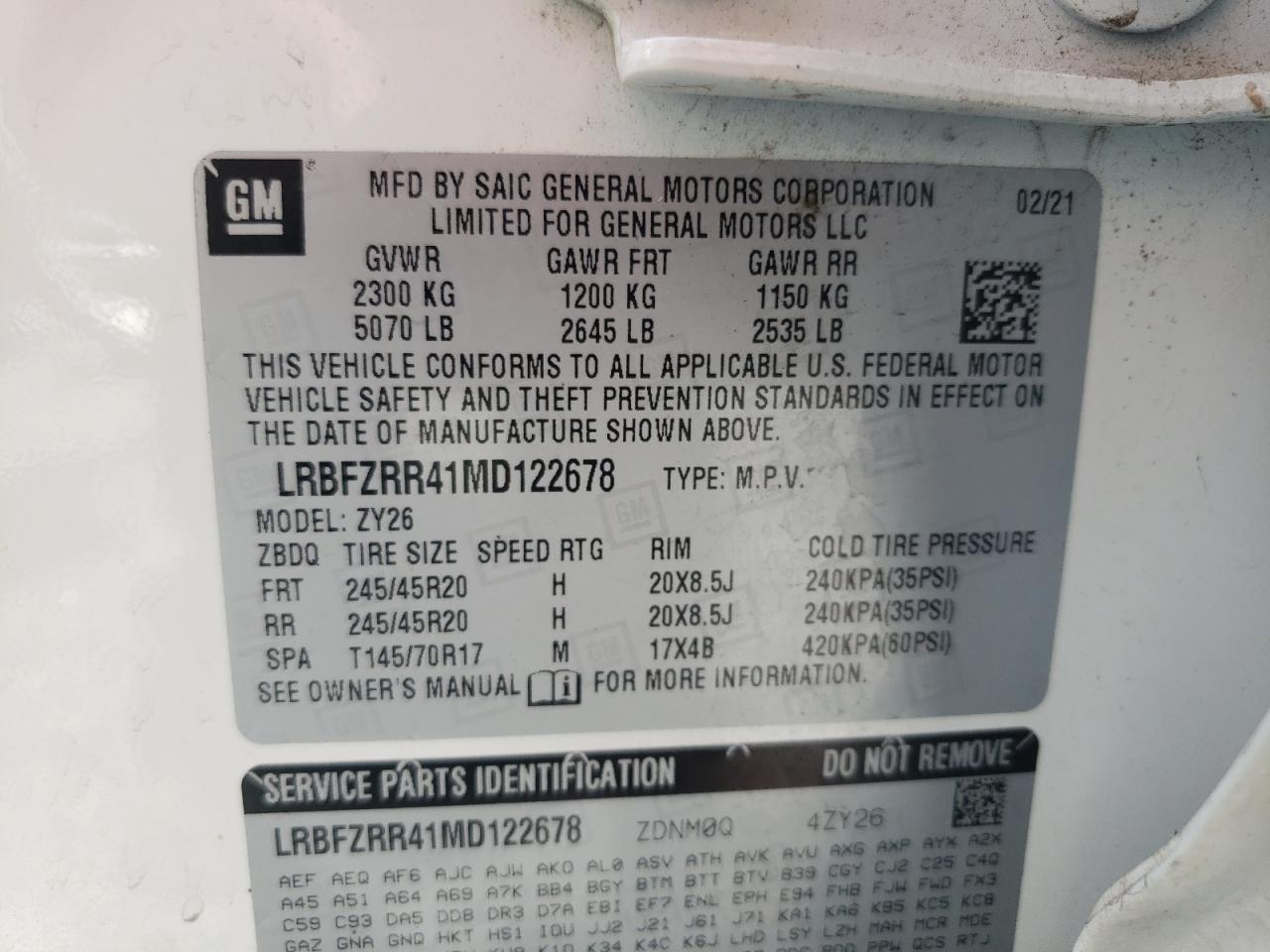 LRBFZRR41MD122678 2021 Buick Envision Avenir