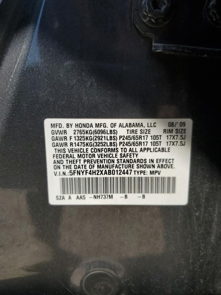 5FNYF4H2XAB012447 2010 Honda Pilot Lx