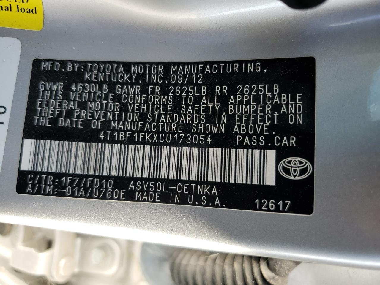 4T1BF1FKXCU173054 2012 Toyota Camry Base