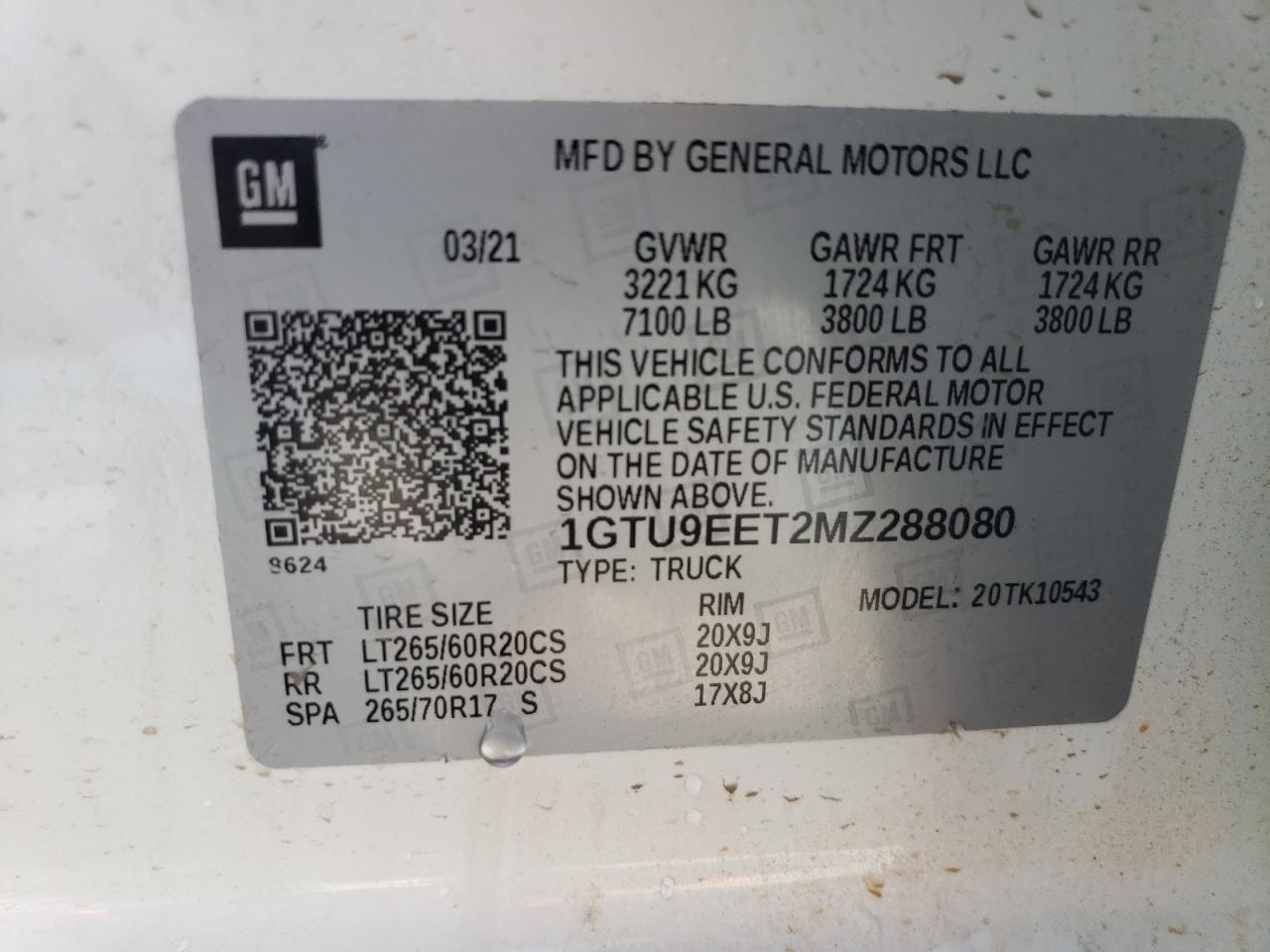 2021 GMC Sierra K1500 At4 VIN: 1GTU9EET2MZ288080 Lot: 71737144