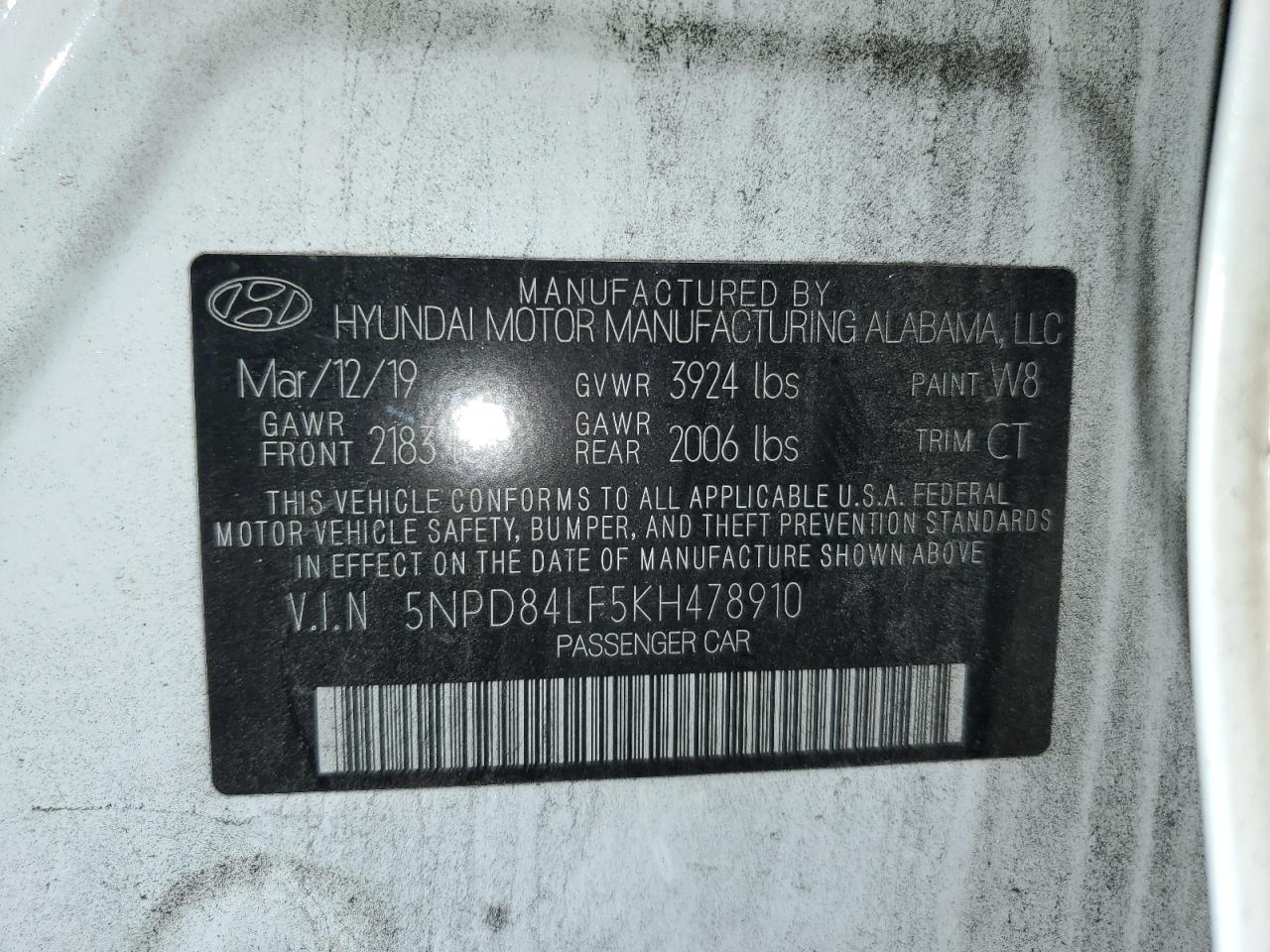 5NPD84LF5KH478910 2019 Hyundai Elantra Sel