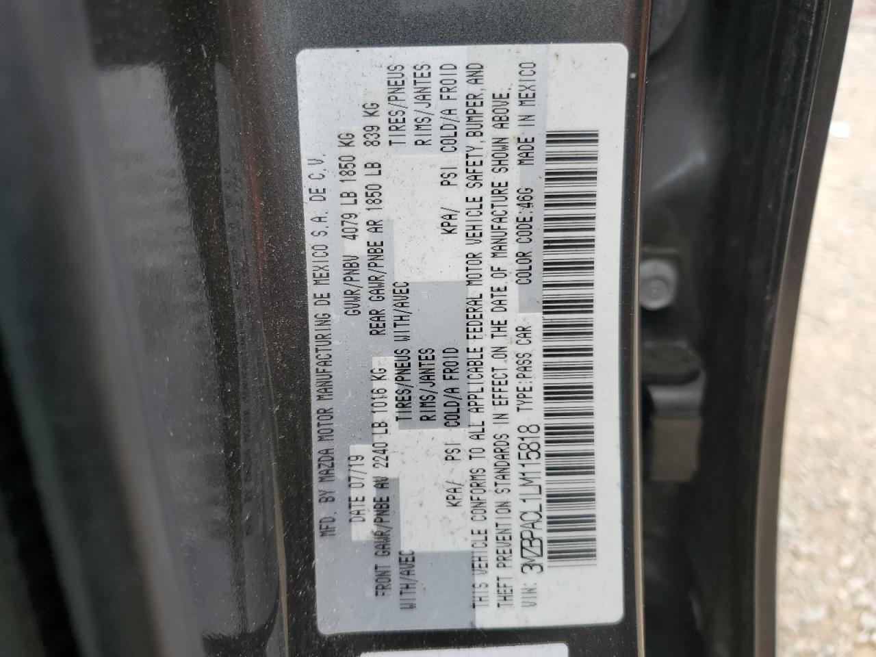 3MZBPACL1LM115818 2020 Mazda 3 Select