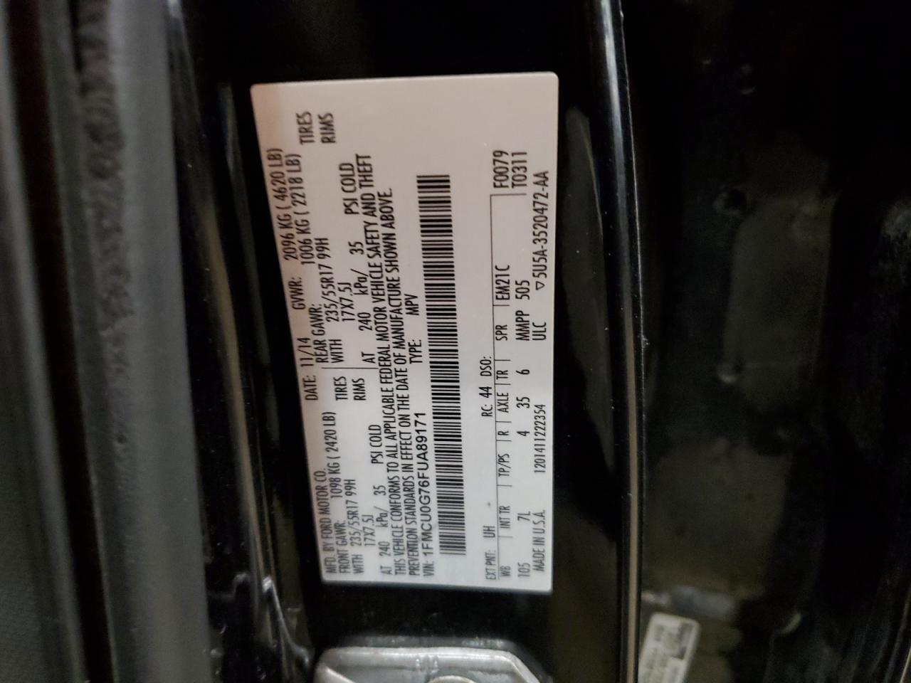 1FMCU0G76FUA89171 2015 FORD ESCAPE - Image 13