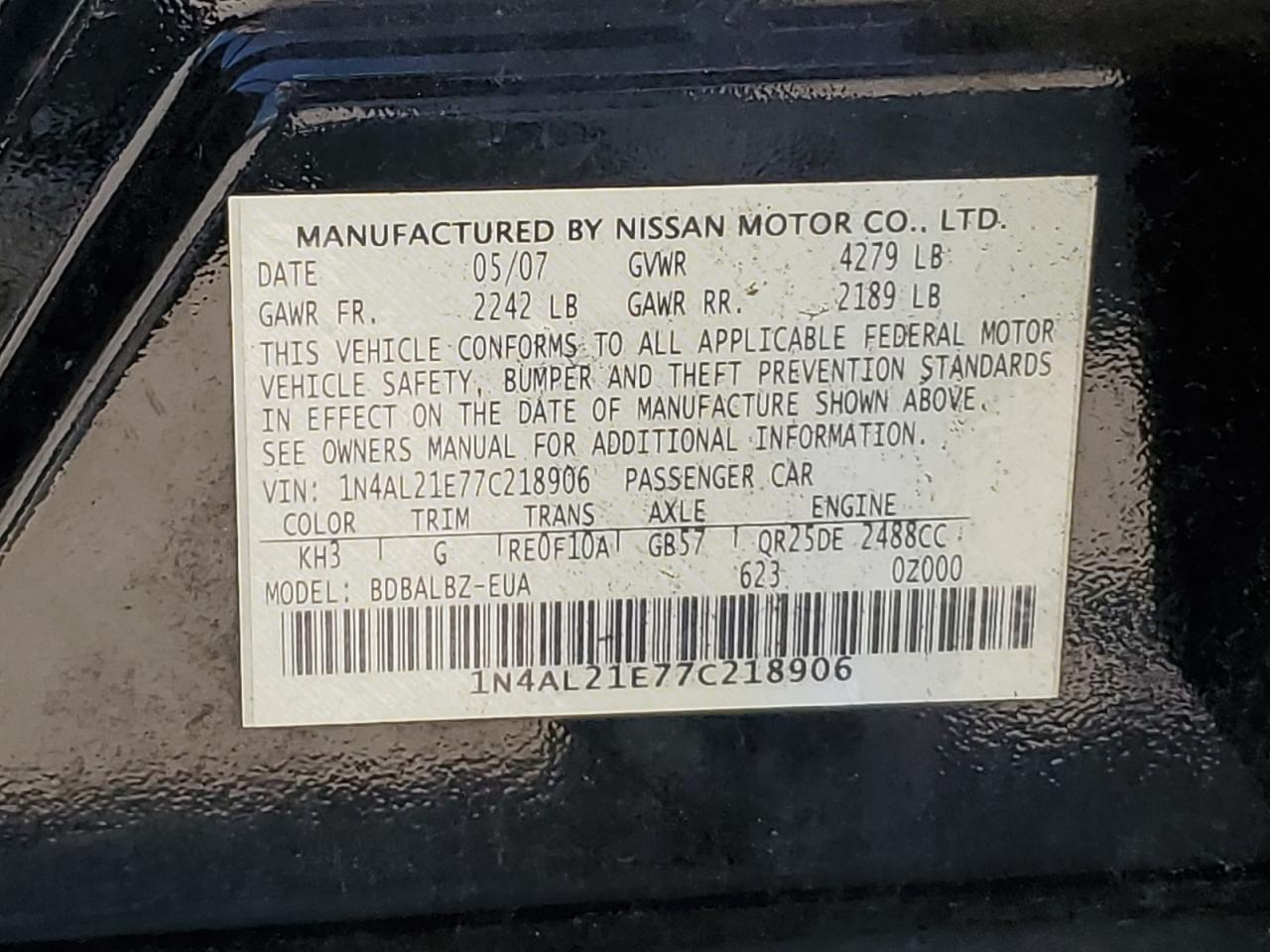 1N4AL21E77C218906 2007 Nissan Altima 2.5