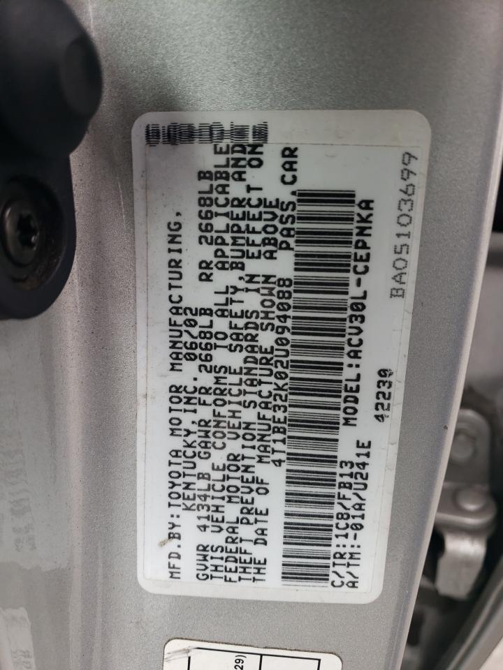 4T1BE32K02U094088 2002 Toyota Camry Le