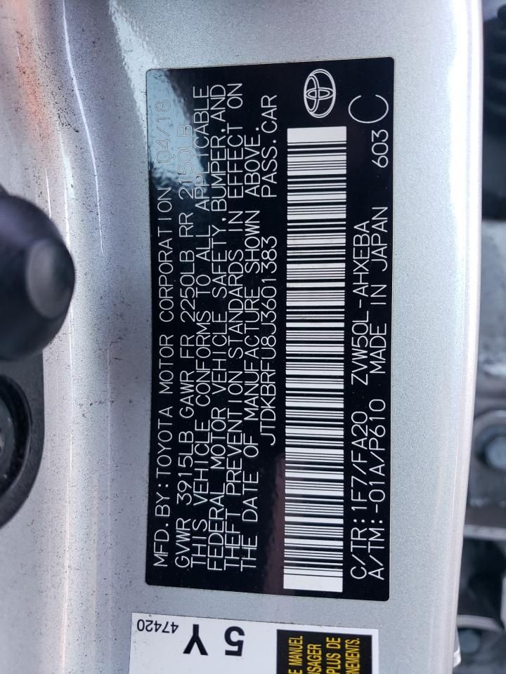 JTDKBRFU8J3601383 2018 Toyota Prius