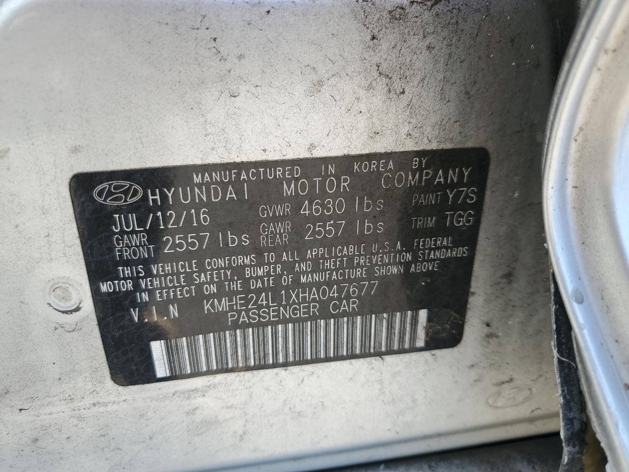 KMHE24L1XHA047677 2017 Hyundai Sonata Hybrid