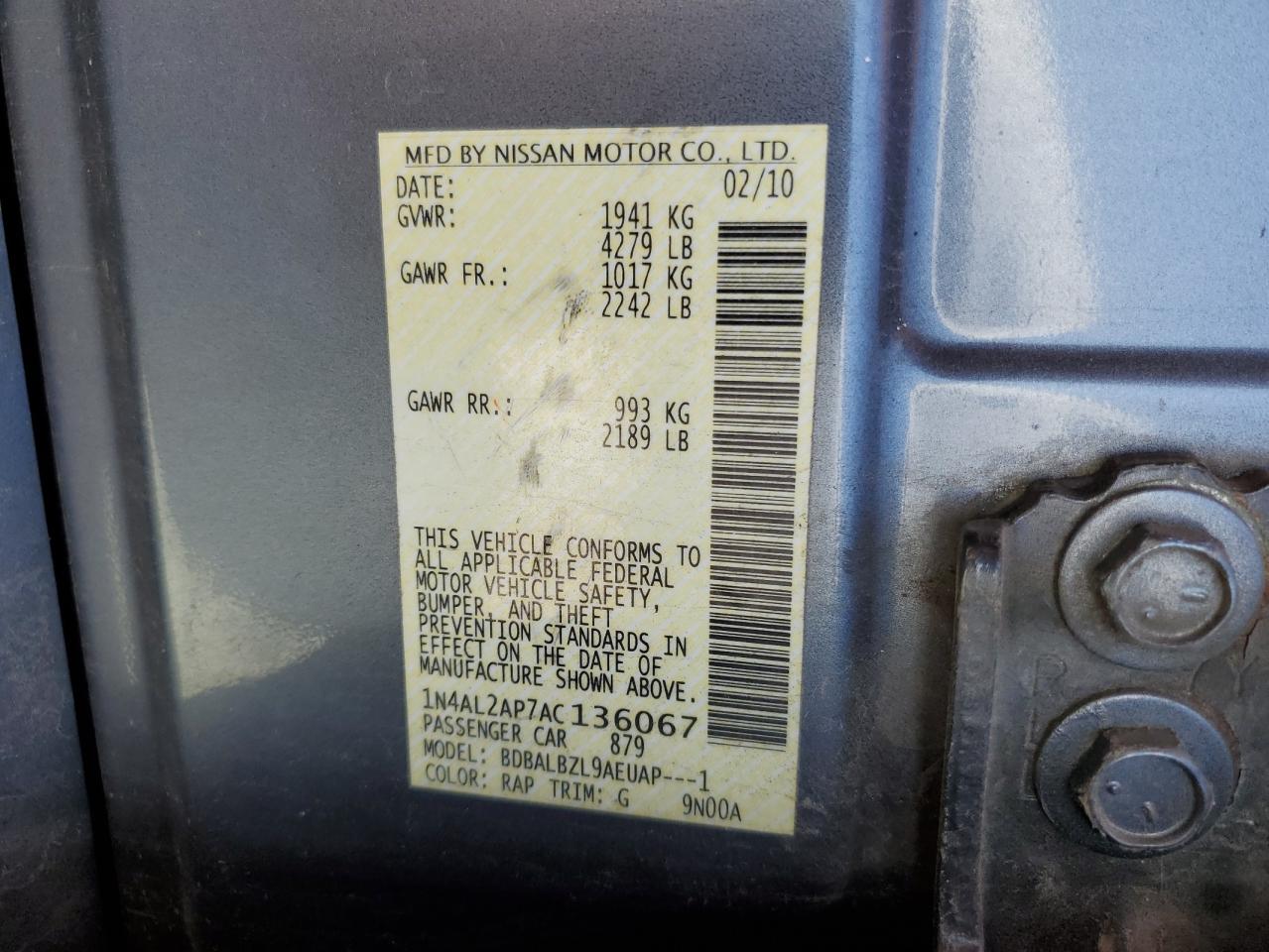 1N4AL2AP7AC136067 2010 Nissan Altima Base