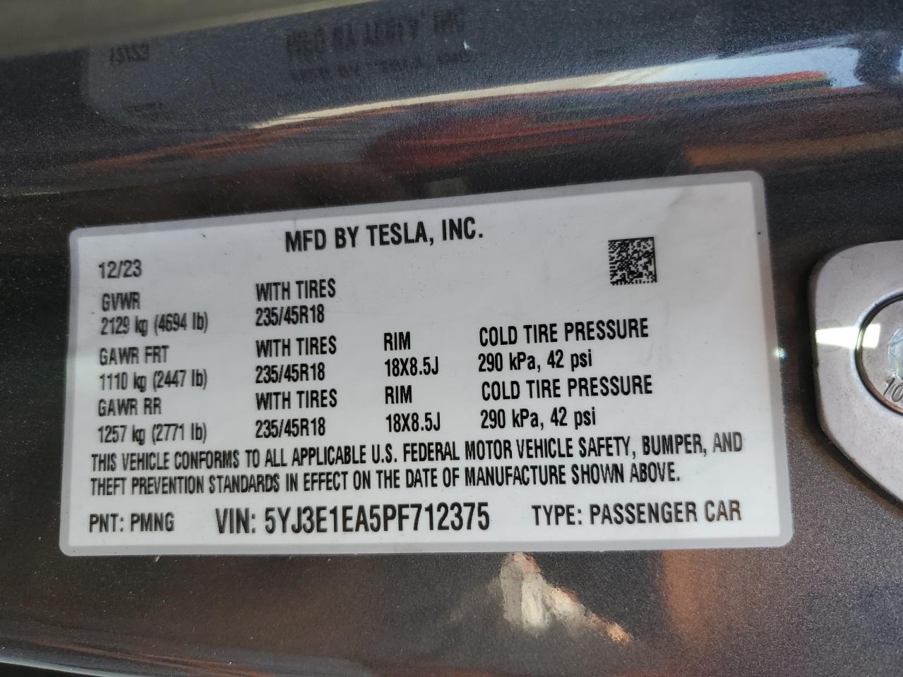 5YJ3E1EA5PF712375 2023 Tesla Model 3