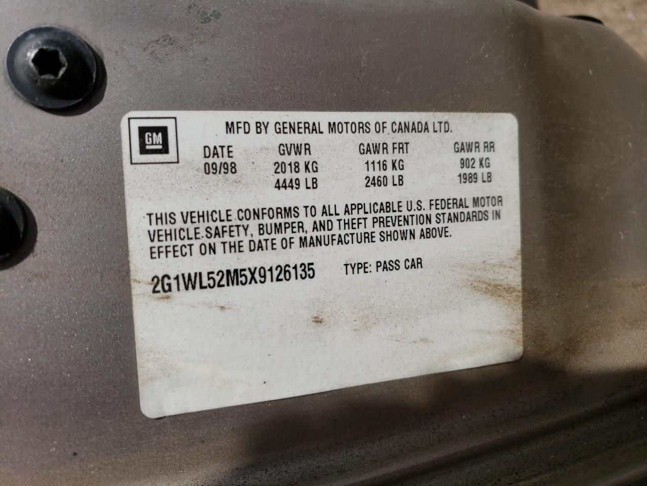 2G1WL52M5X9126135 1999 Chevrolet Lumina Base