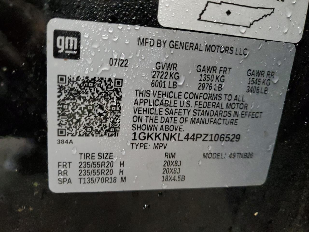 1GKKNKL44PZ106529 2023 GMC Acadia Sle